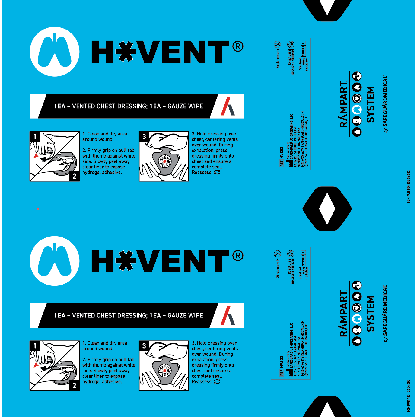 Safeguard Medical-H*VENT Vented Chest Seal, Twin Pack case of 25-MedTech-1